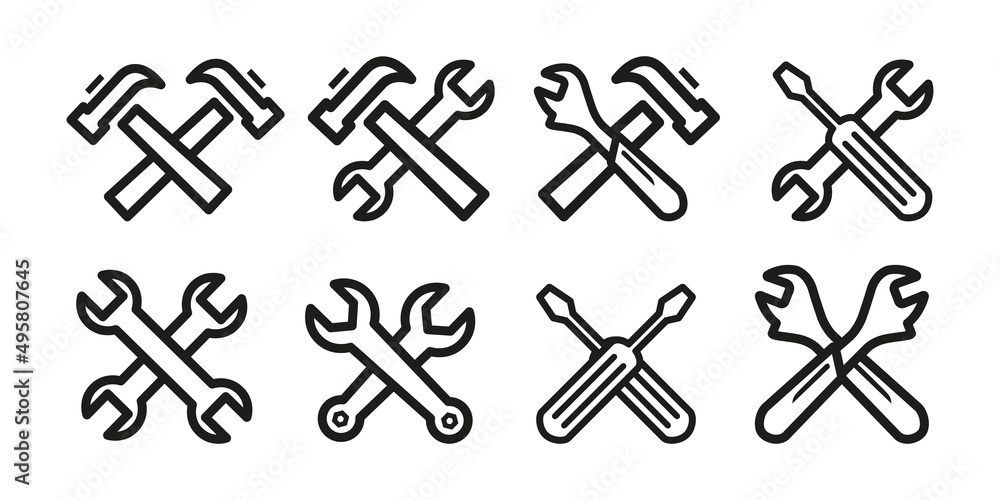 Service Tools Line Icon Black Flat Styled. Repair Icon Vector Illustration Service Tools Line Icon Black Flat Styled. Repair Icon Vector Illustration