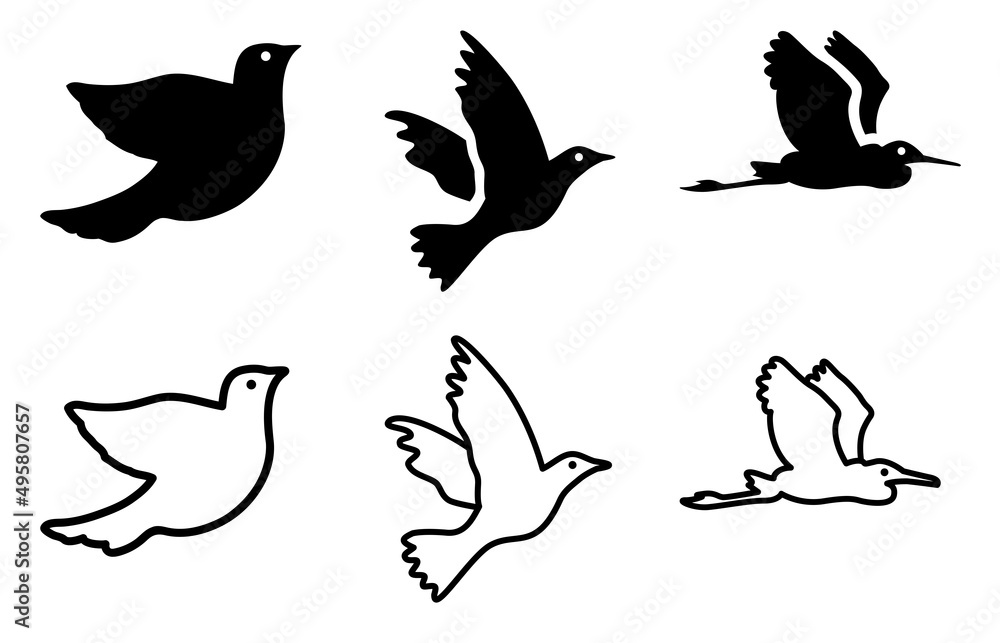 Obraz premium Bird Icons Set Vector Illustration White Background. Vector Elements for Design.