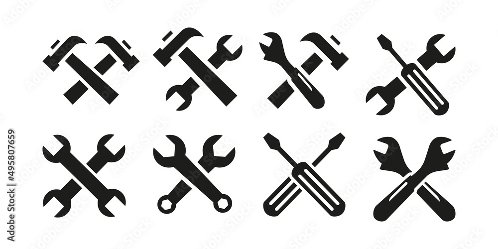 Service Tools Icon Black Flat Styled. Repair Icon Vector Illustration Service Tools Icon Black Flat Styled. Repair Icon Vector Illustration