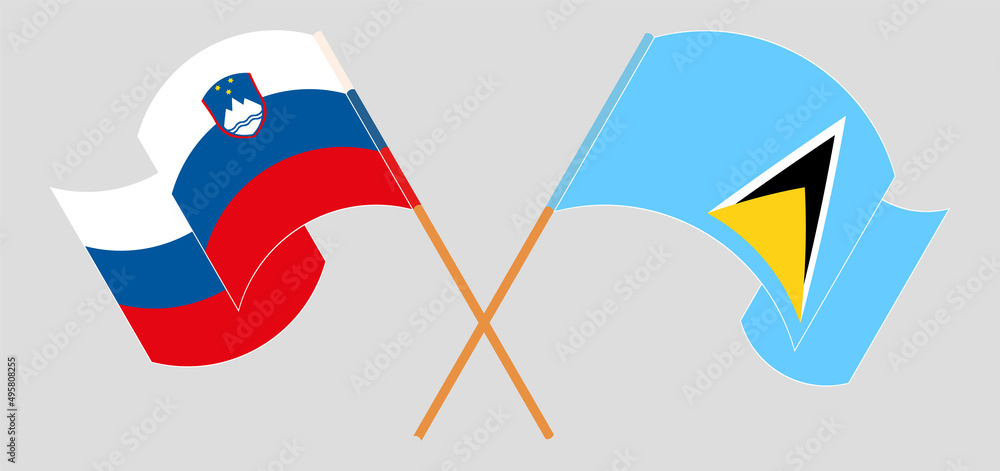 Crossed flags of Slovenia and Saint Lucia. Official colors. Correct proportion Crossed flags of Slovenia and Saint Lucia. Official colors. Correct proportion