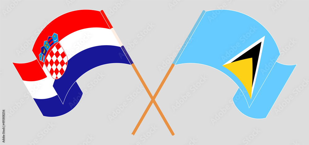 Crossed flags of Croatia and Saint Lucia. Official colors. Correct proportion