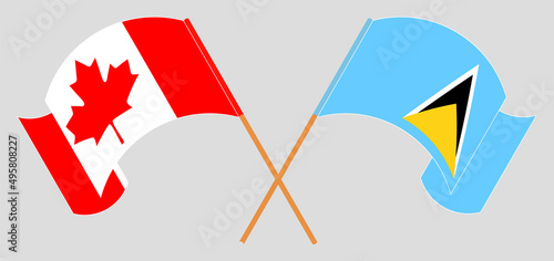 Crossed flags of Canada and Saint Lucia. Official colors. Correct proportion