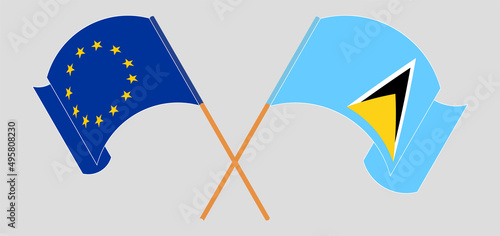 Crossed flags of the European Union and Saint Lucia. Official colors. Correct proportion