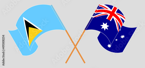Crossed flags of Saint Lucia and Australia. Official colors. Correct proportion