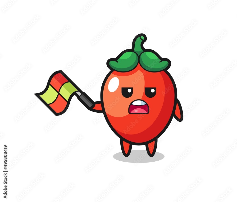 chili pepper cartoon as the line judge hold the flag up at a 45 degree angle chili pepper cartoon as the line judge hold the flag up at a 45 degree angle