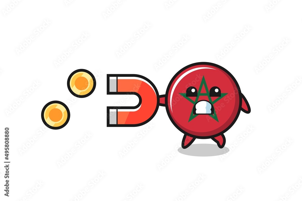 the character of morocco flag hold a magnet to catch the gold coins the character of morocco flag hold a magnet to catch the gold coins