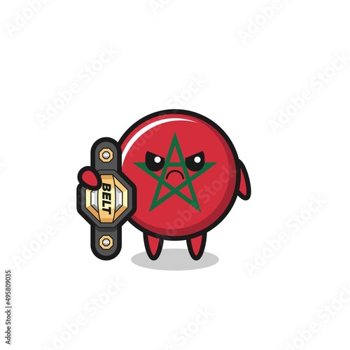 morocco flag mascot character as a MMA fighter with the champion belt