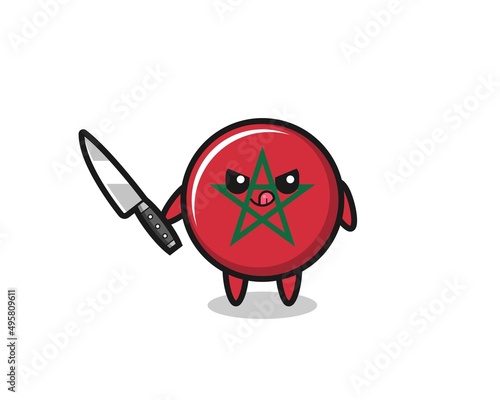 cute morocco flag mascot as a psychopath holding a knife