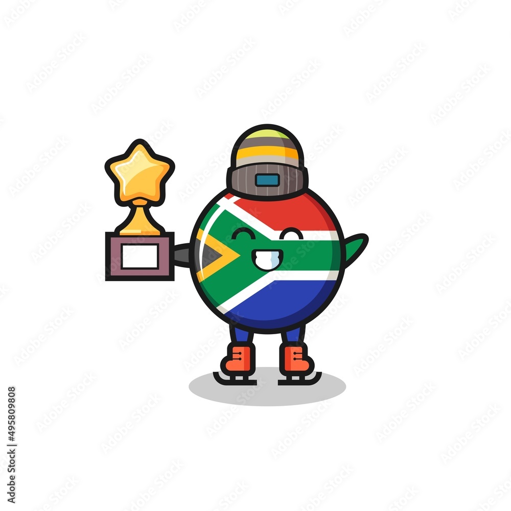 south africa flag cartoon as an ice skating player hold winner trophy south africa flag cartoon as an ice skating player hold winner trophy