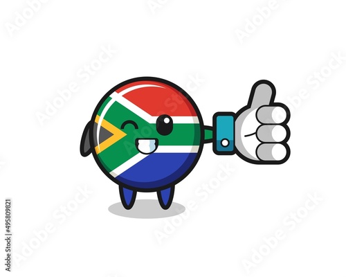 cute south africa flag with social media thumbs up symbol