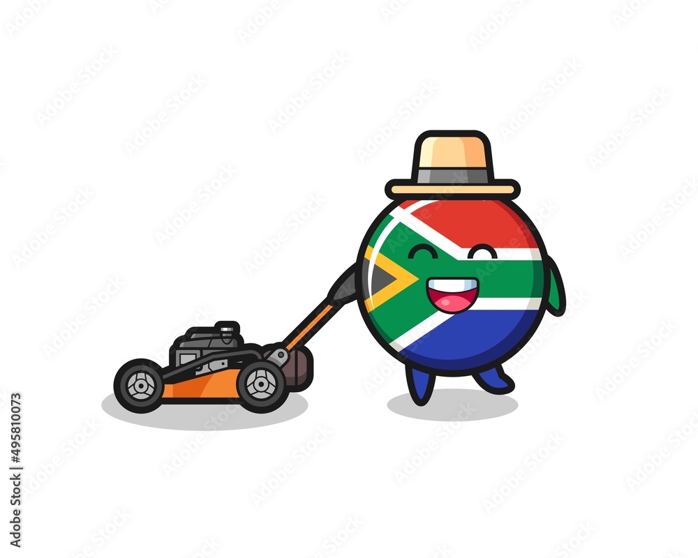 illustration of the south africa flag character using lawn mower