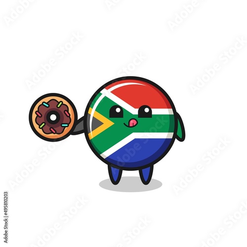 illustration of an south africa flag character eating a doughnut