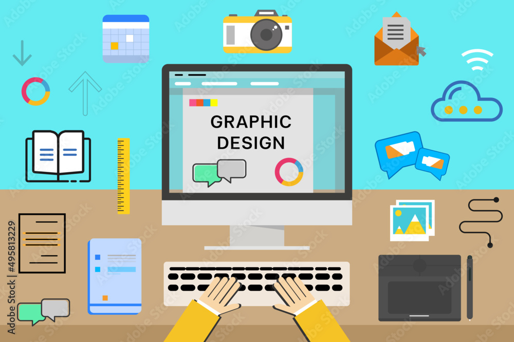 Vector graphic design concept in flat style - digital content and online webinar icons Vector graphic design concept in flat style - digital content and online webinar icons