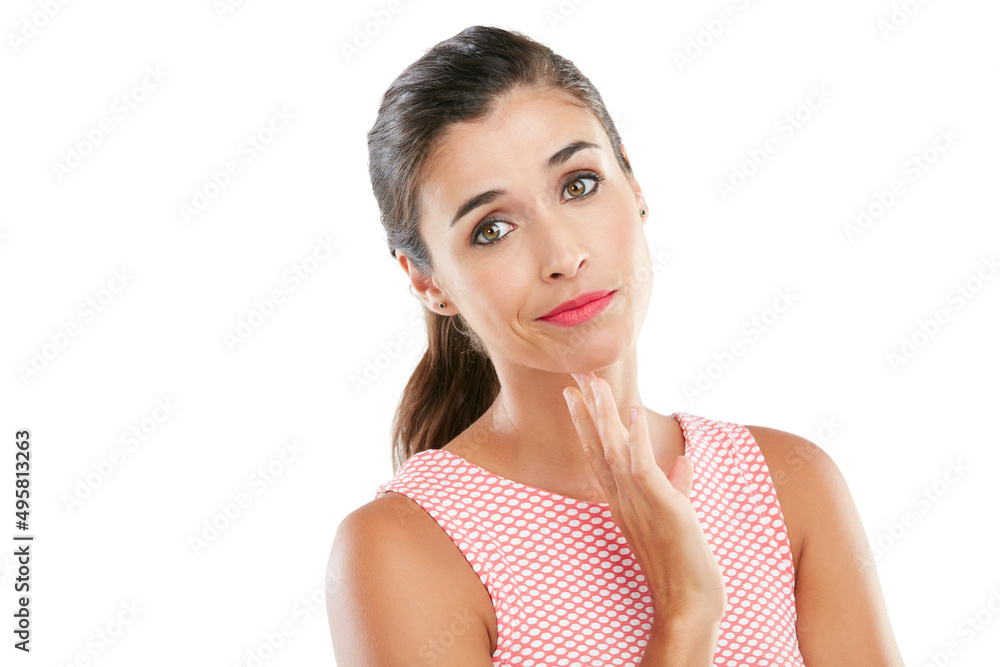 It is what it is. Studio portrait of an attractive young woman posing against a white background. It is what it is. Studio portrait of an attractive young woman posing against a white background.