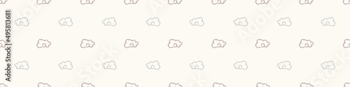 Calm newborn baby minimal sky cloud seamless border pattern. Gender neutral scandi style sketch endless background ribbon tape. Trendy bordur edging. 