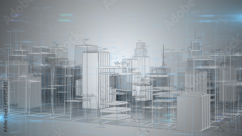 Smart city architecture infrastructure design using internet of things IoT - Illustration Rendering
