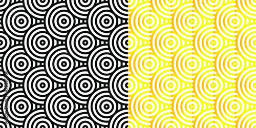 geometric seamless background with a pattern consisting of a sequence of overlapping waves  circles and squares of different warm colors. A recurring geometric theme.