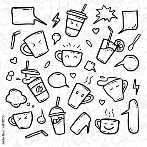 hand drawn doodle of cute mug and cup drink illustration icons