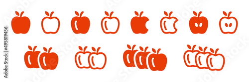 Red apple icon collection. Vector illustration