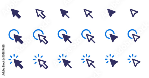 Cursor arrow icon set. Click icon collection isolated on white background.