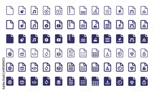 Document file icon collection isolated on white background. Data management concept.