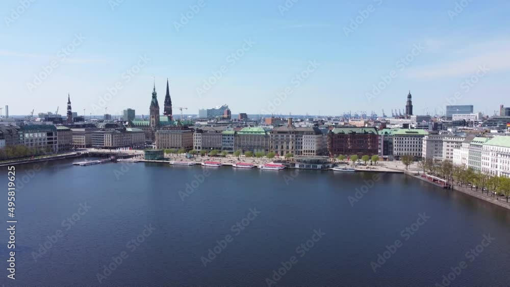 The beautiful city center of Hamburg with Alster River lake - aerial photography The beautiful city center of Hamburg with Alster River lake - aerial photography