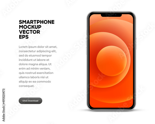 Realistic smart phone mockup silver and black mobile isolated vector eps concept with blank touch screens. High detailed 3d vector smartphone in front view ready to show your app design.