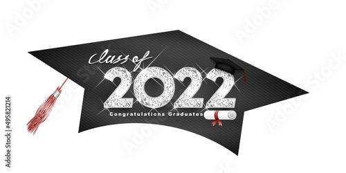 Graduation, Class of 2022 Vector text silver design, congratulation event, T-shirt, party, high school or college graduate. Lettering for greeting, invitation card 