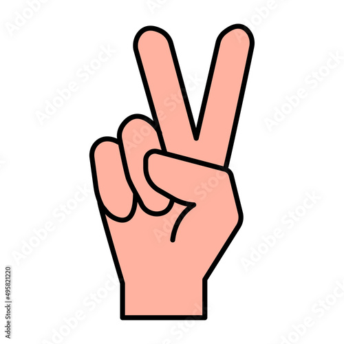 Line art victory sign. Sketch victory sign. Peace symbol. Finger gesture. Vector illustration. stock image. 