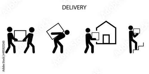 Icons movers carrying for paper design. Courier service delivery. Vector illustration. stock image.