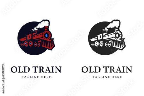 Train logos. illustration of the old train with flat circle shape vector