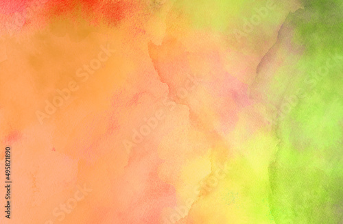 Colorful watercolor background, orange peach yellow pink and lime green colors painted in bright textured design © Abbies Art Shop