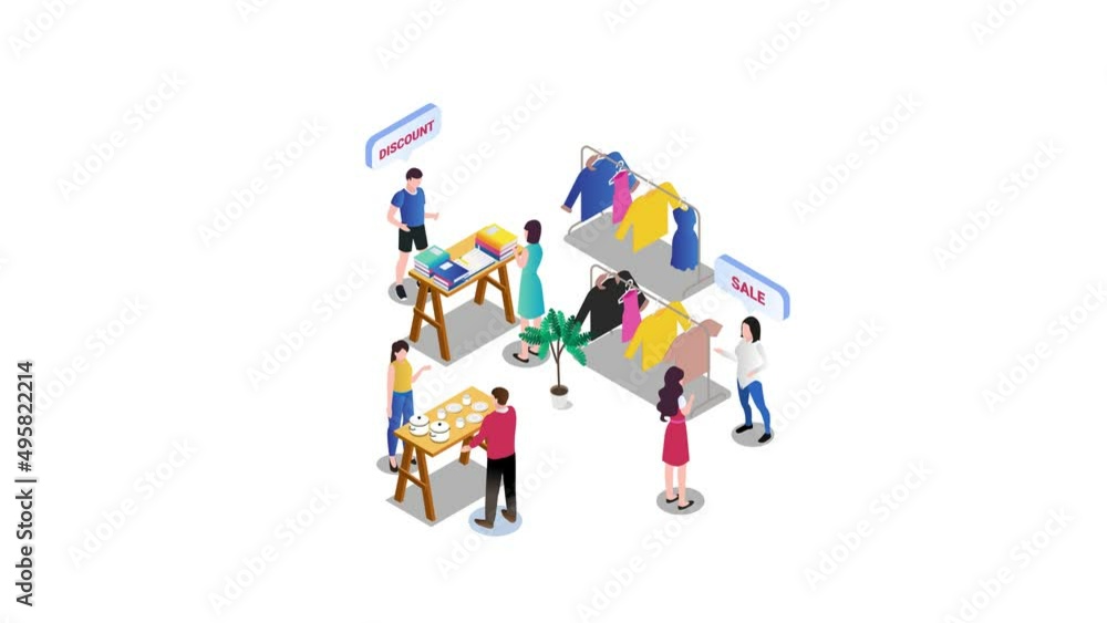 Crowded people visiting flea market Crowded people visiting flea market