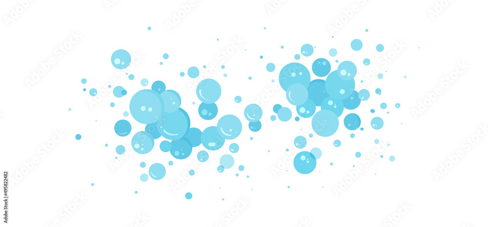 Soap bubble vector background, blue foam shampoo, cartoon suds icon. Transparent effervescent air bubbles stream. Abstract soda pop. Fizzy drinks