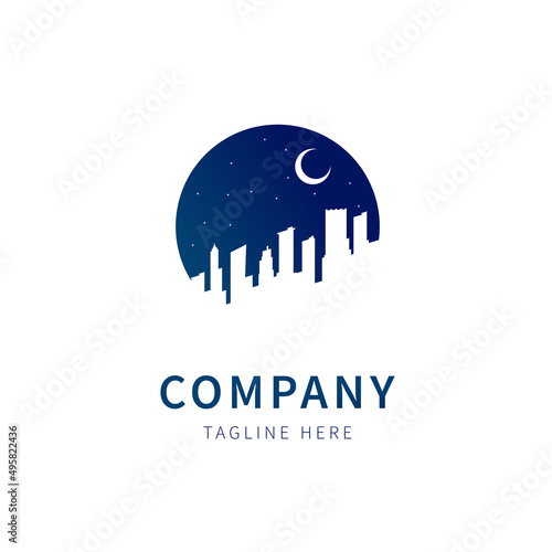 Dream night logos. city illustration with midnight background, circle icon vector