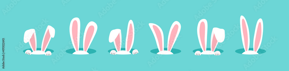 Easter bunny vector icon, rabbit in hole, cartoon ears on blue background. Cute animal illustration Easter bunny vector icon, rabbit in hole, cartoon ears on blue background. Cute animal illustration