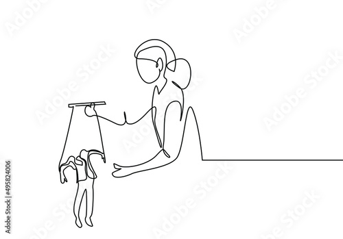 one person controls and manages a person with puppet