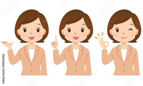 スーツ姿の女性　ビジネス　表情セット