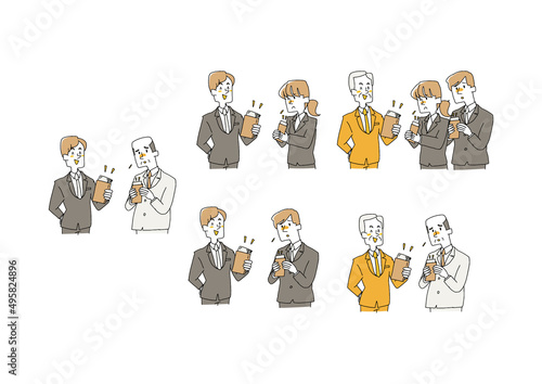 給料の格差があるビジネスマンのセット　コミカルな手書きの人物　ベクター、線画にカラー