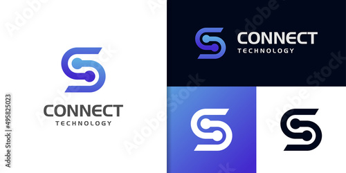 initial letter s technology logo design. vector set icon logotype for digital abstract dot connection photo