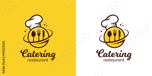 restaurant food chef logo design, vector planet food catering logo template