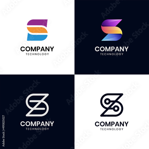 set of initial letter s technology logo design. vector set icon logotype for digital abstract dot connection