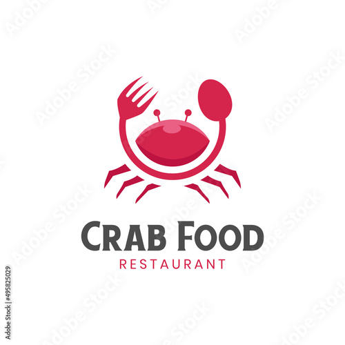 vector red crab seafood culinary logo design combined fork and spoon icon for restaurant food logo