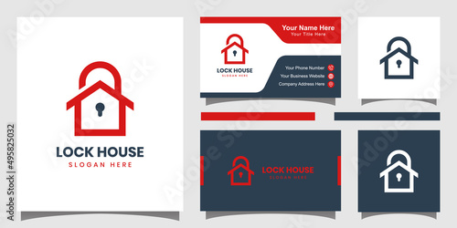 lock house security logo design, smart key home or vector smart home secure logo icon design with business card