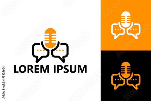 Podcast chat logo template design vector