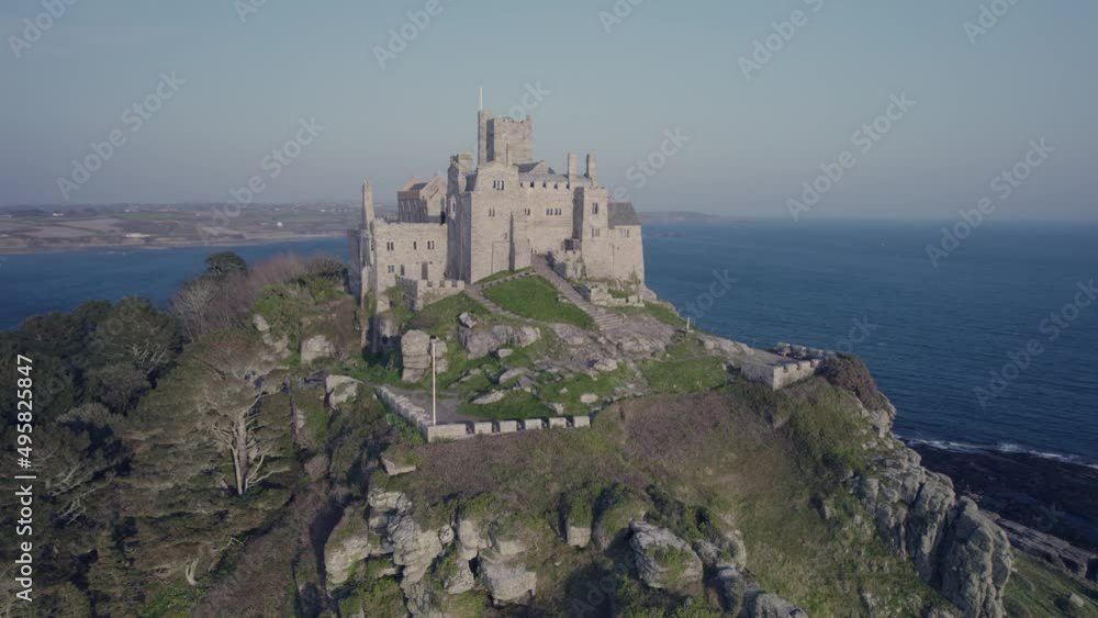 St Michael's Mount from a drone, Marazion, Penzance, Cornwall, England St Michael's Mount from a drone, Marazion, Penzance, Cornwall, England