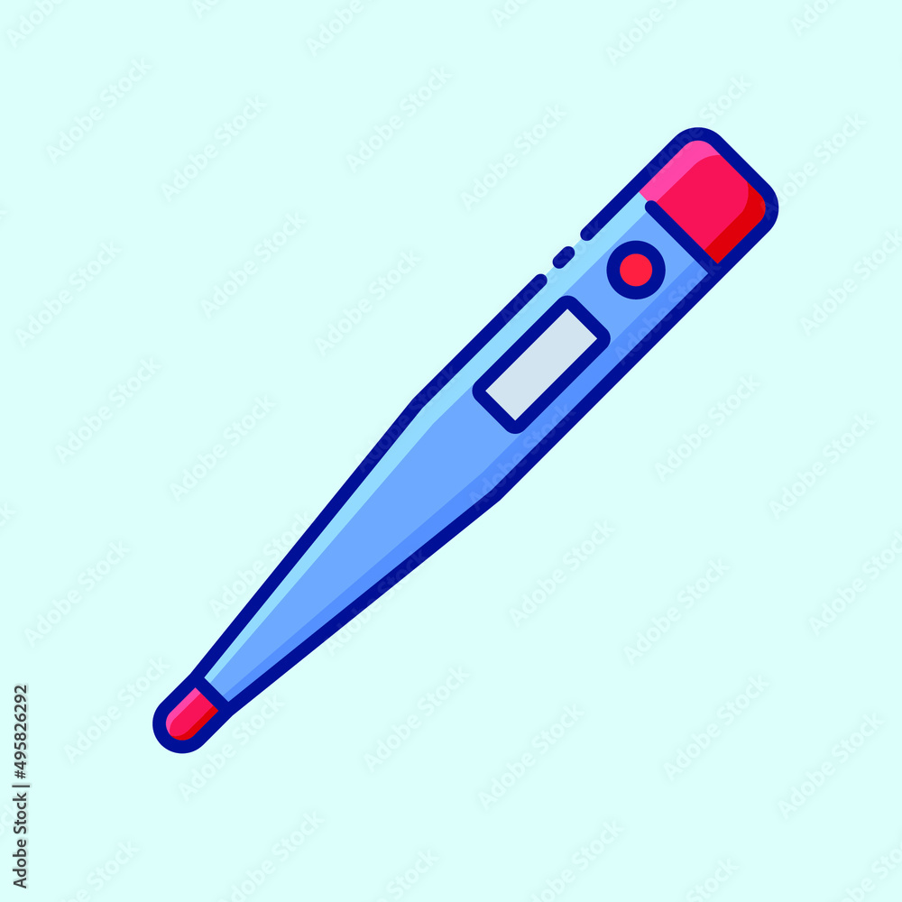 Medical digital thermometer colored icon. Collection of stylish icons on the theme of medical tools, drugs and healthcare diagnostics. Vector outline illustrations on light blue background. Medical digital thermometer colored icon. Collection of stylish icons on the theme of medical tools, drugs and healthcare diagnostics. Vector outline illustrations on light blue background.