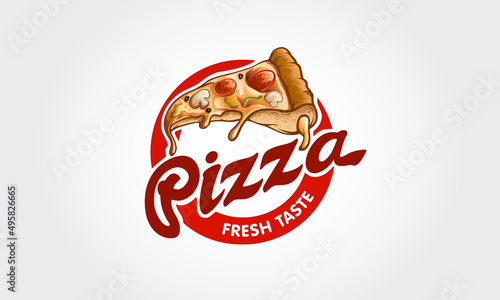 Pizza Vector Logo Cartoon. This logo is highly suitable for any pizza related restaurant, fast food, delivery, bistro, catering and Italian food related businesses. 