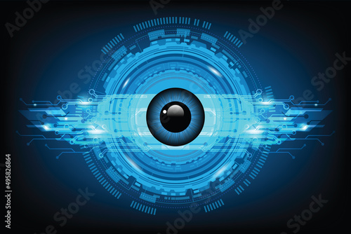 Blue eye cyber circuit future technology circle concept background. vector illustration