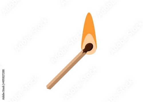 Burning matchstick. Simple flat illustration.